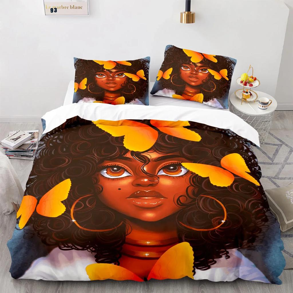 Cartoon Girly Watercolor Fashion Girl Comfortable Duvet Cover Pillowcase Bedding Set Children Bedroom Decoration Home Textile