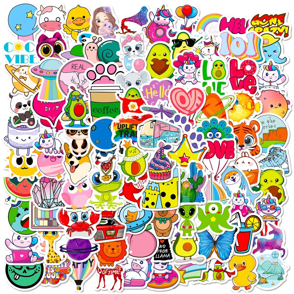 100 Small Size 4Cm Phonograph Children'S Cartoon Multi-Style Graffiti Mix And Match Stickers