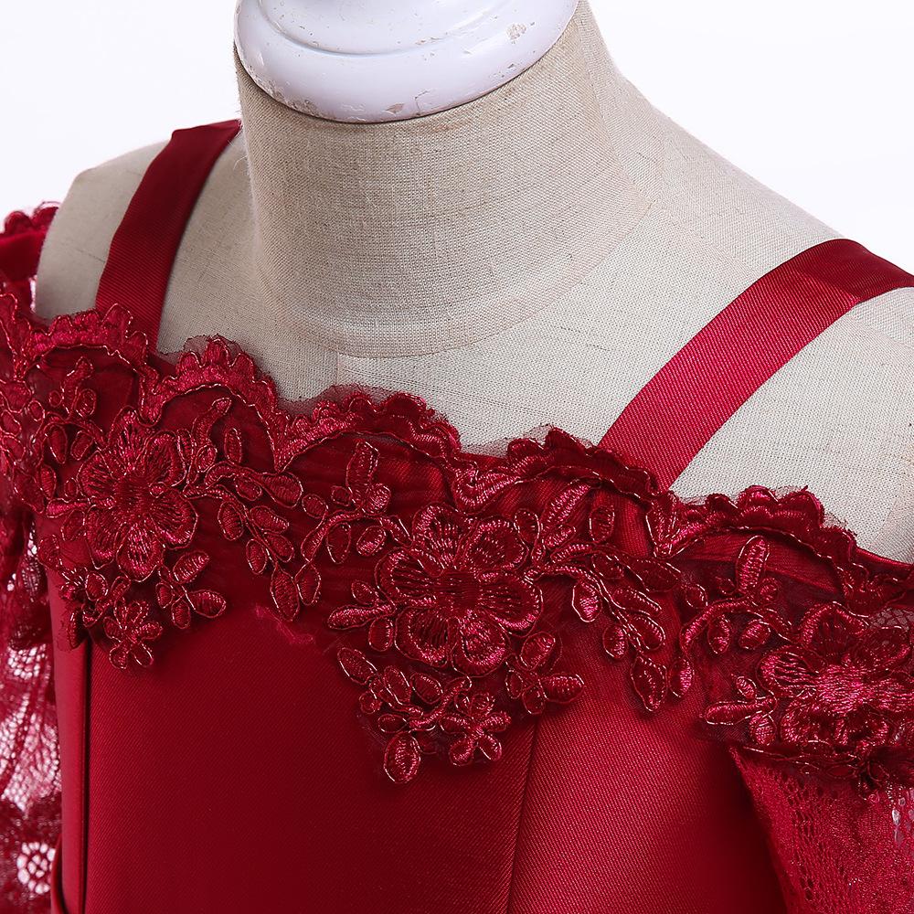Кружевное атласное платье-пачка на одно плечо с короткими рукавами, платье для маленьких девочек, элегантное праздничное свадебное платье принцессы для девочек-подростков, красное, зеленое, белое, для детей 3-10 лет