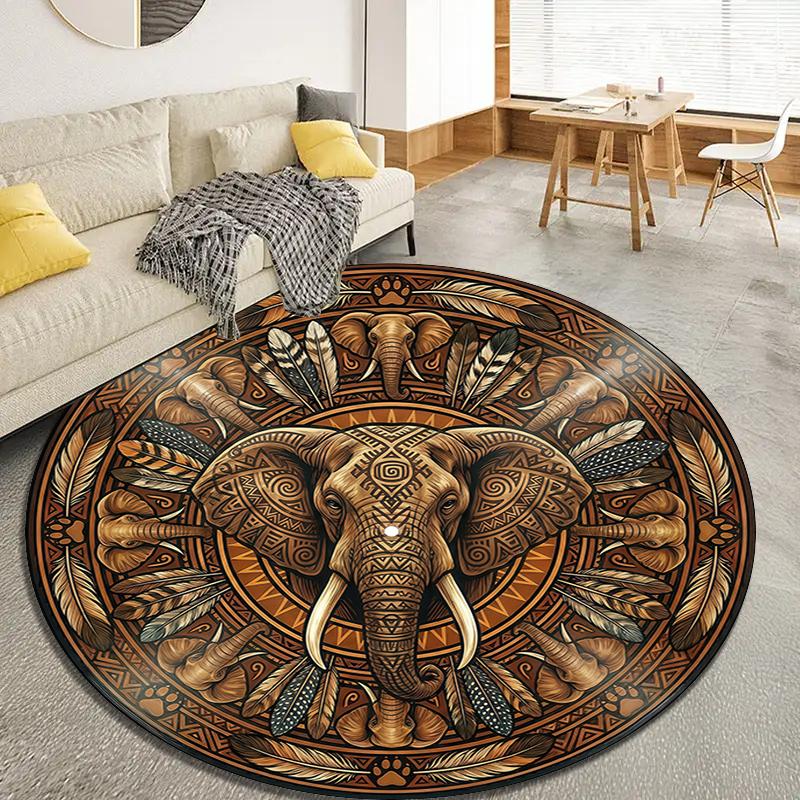 Elephant Decoration Round Area Rug,Carpet Rug for Living Room Bedroom Sofa Playroom Decor,Non-slip Floor Mat98