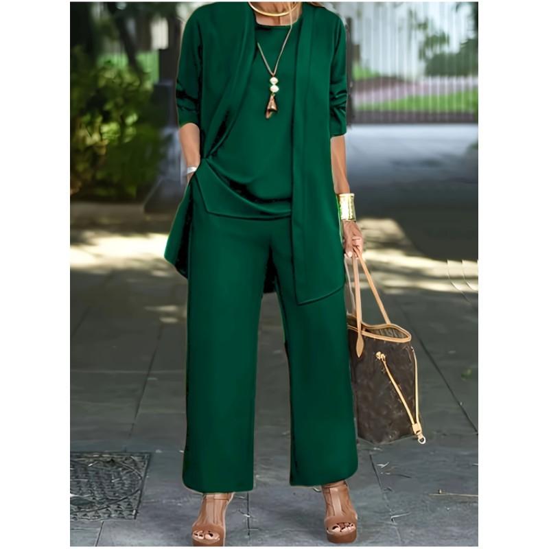 Женский комплект для похудения и уменьшения возраста больших размеров на весну и осень, однотонный простой комплект из топа и брюк