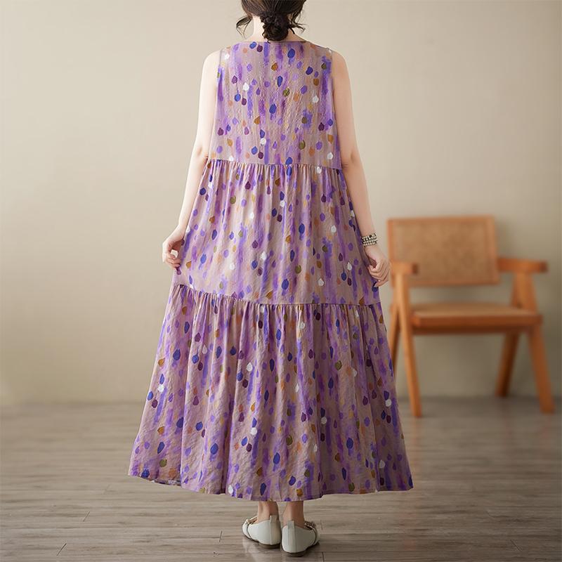 DIMANAF 2025 Новое летнее женское платье большого размера свободного кроя в винтажный горошек, базовый сарафан, повседневное длинное платье