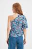 Women's Style Blouse Blue Single Sleeve Floral Woven Blouse