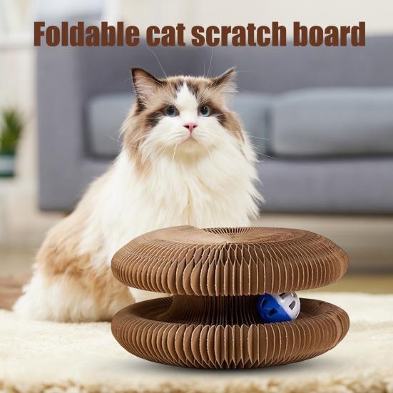 Cats Accordion Scratch Toy Foldable Interactive Cat Scratch Board with Bell Ball Portable Changeable Cat Scratcher for Cat Exercise Anxiety Relief