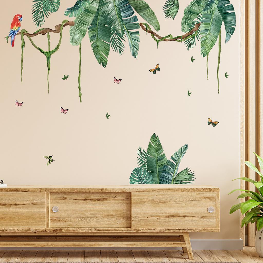 Акварельные наклейки на стену с изображением листьев, бабочек, птиц, растений, для декора гостиной, детской комнаты, спальни, украшения на стену