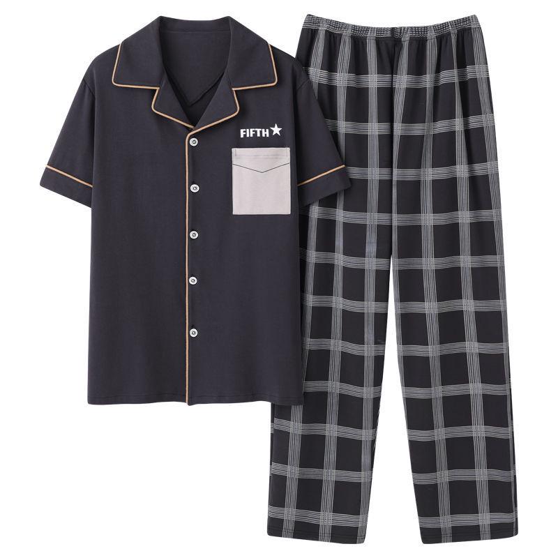 Мужской пижамный комплект из 100% хлопка в клетку с короткими рукавами и кардиганом