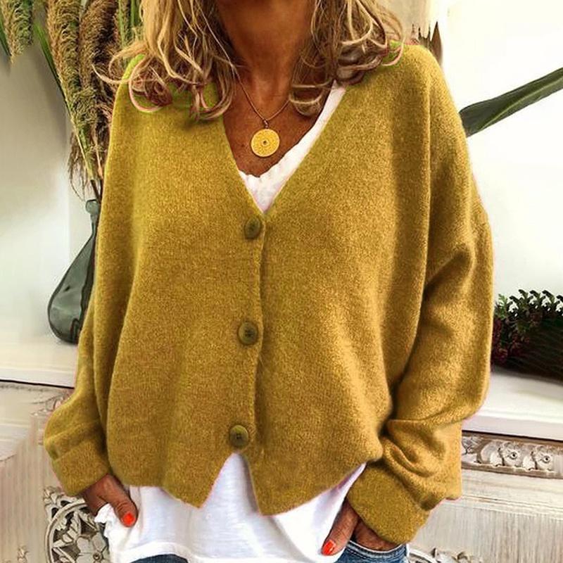Knitted Womens Plain Coat Cardigan Ladies Button Loose Jumpers Sweater Size Plus