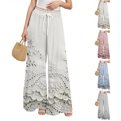 Женские брюки с принтом и широкими штанинами, с карманами, с высокой талией, на кулиске, свободные, повседневные