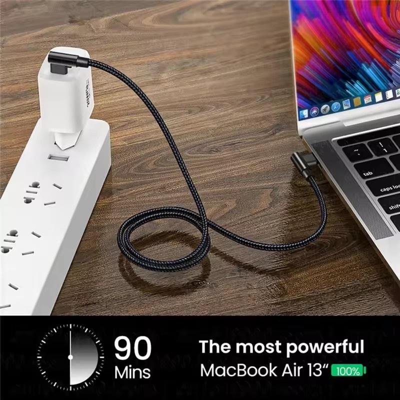 100 Вт USB C - Type C PD кабель для быстрой зарядки, угол 90 градусов, шнур для зарядки, провод для iPhone 15 Pro max, Xiaomi, Huawei, Macbook, iPad
