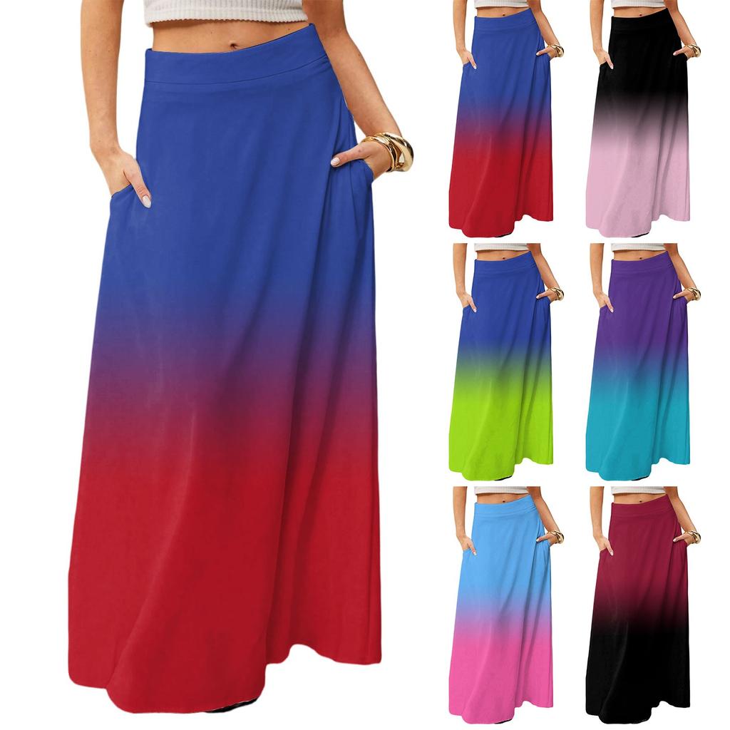 Женская повседневная складная юбка-макси с градиентным принтом, высокой талией и карманом, с драпировкой