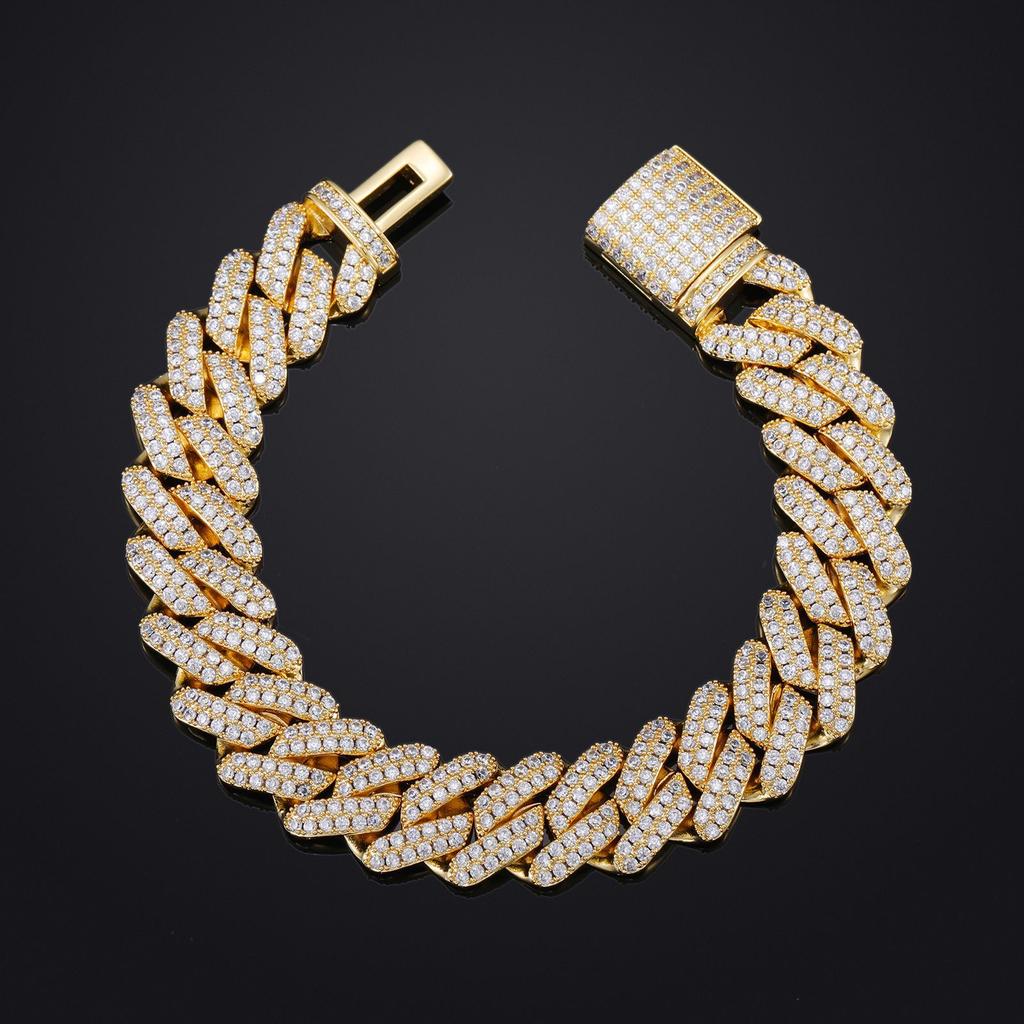 Cross-border 14mm2 Row 5A Full Zircon Cuban Chain Hip-hop Bracelet Unisex Iron Electroplated Jewelry