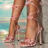 Liyke  New Arrivals Pink Shoes Women Butterfly Design Ankle Cross Strap Summer Sandals Sexy Open Toe Wedding Stripper Heels