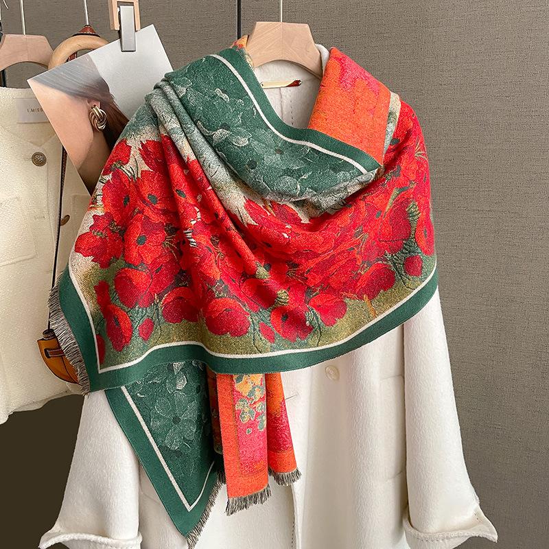 Fashion Imitation Cashmere Scarf Women's Ginkgo Biloba Double-sided Thickened Scarf In Autumn and Winter To Keep Warm Shawl