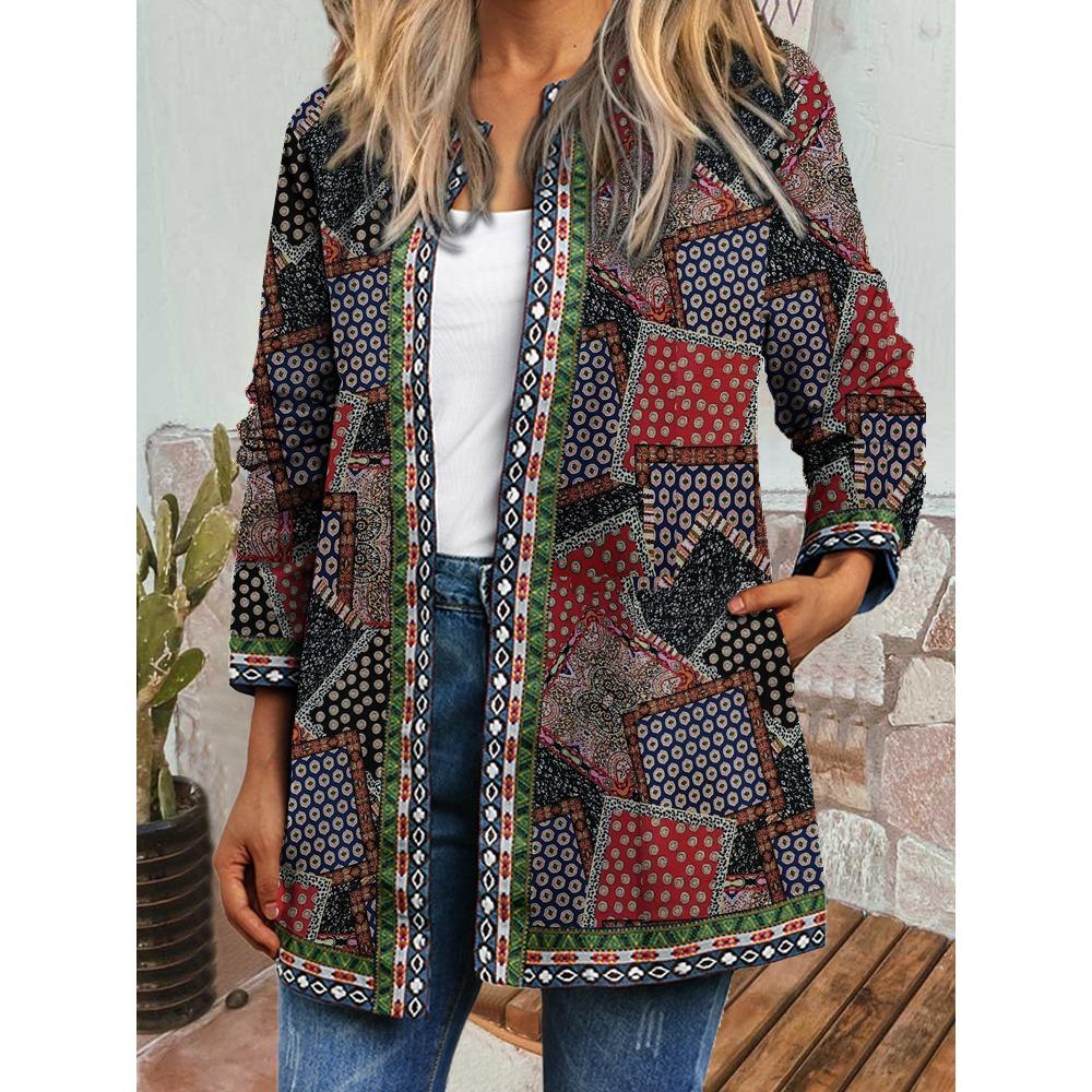 GMXIA Осень-зима винтажный этнический стиль принт большой размер куртка кардиган женская одежда