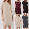 Женское однотонное платье из хлопка и льна с круглым вырезом и короткими рукавами