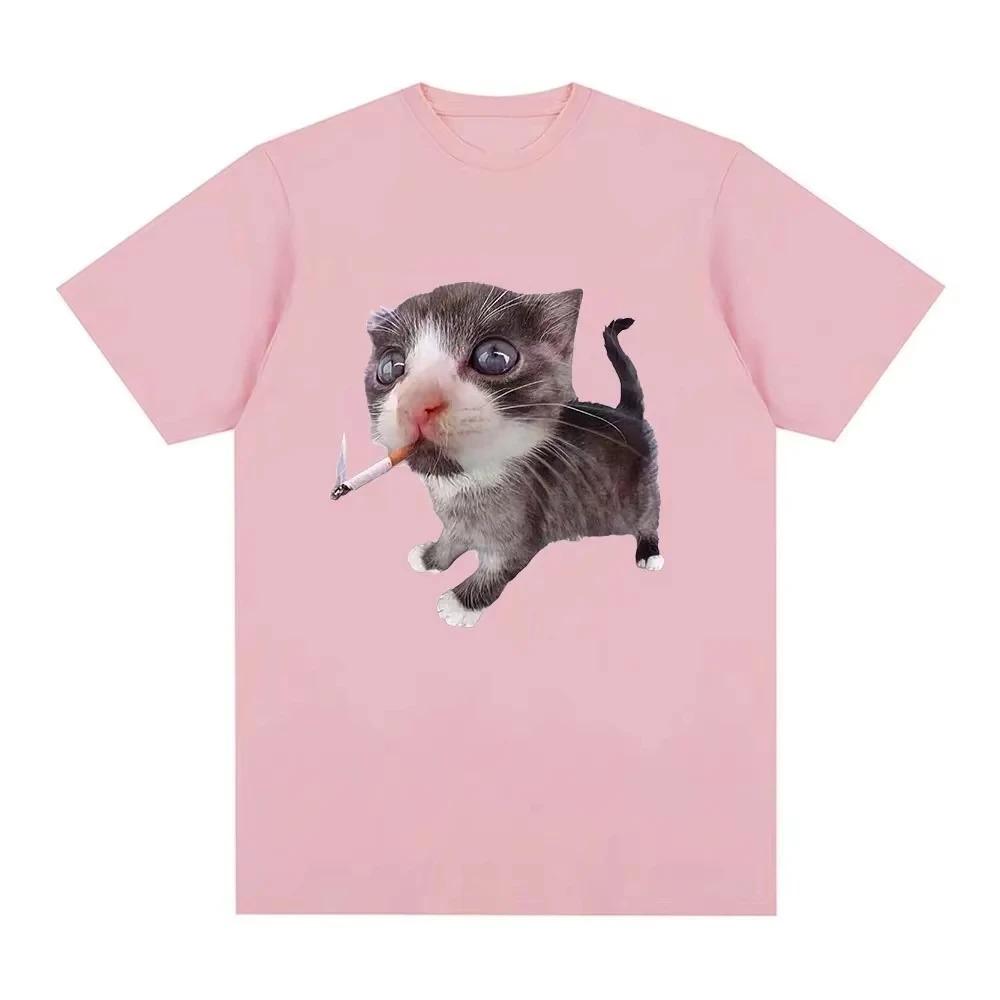 2026 Funny Smoking Cat Meme Cigarette Kitten Graphic TShirt Men Women Clothing Fashion Vintage Tshirts Casual Tshirtsr