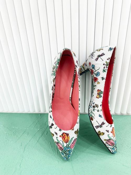In The Balcony Marie Flower Python Pointed Pumps 7Cm Heel