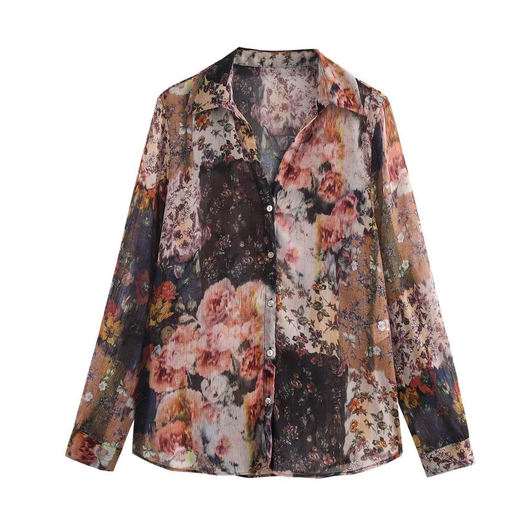 2025 Spring Women's V-Neck Printed Casual Shirt