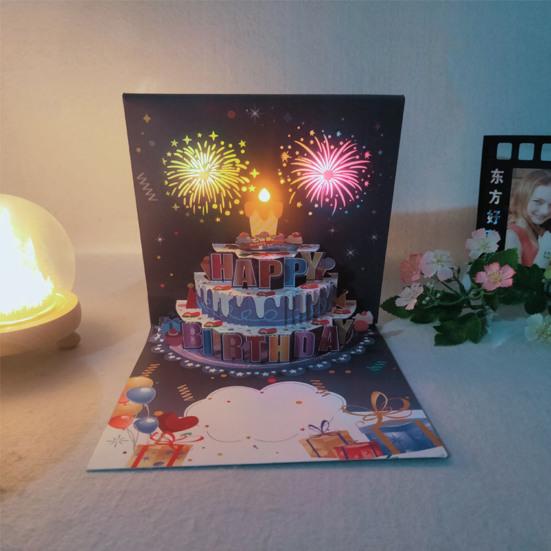 3D Pop Up Birthday Cards Birthday Cake Greeting Cards with Pyrotechnics Music Blowable Candle Birthday Surprise Keepsake for Her Him