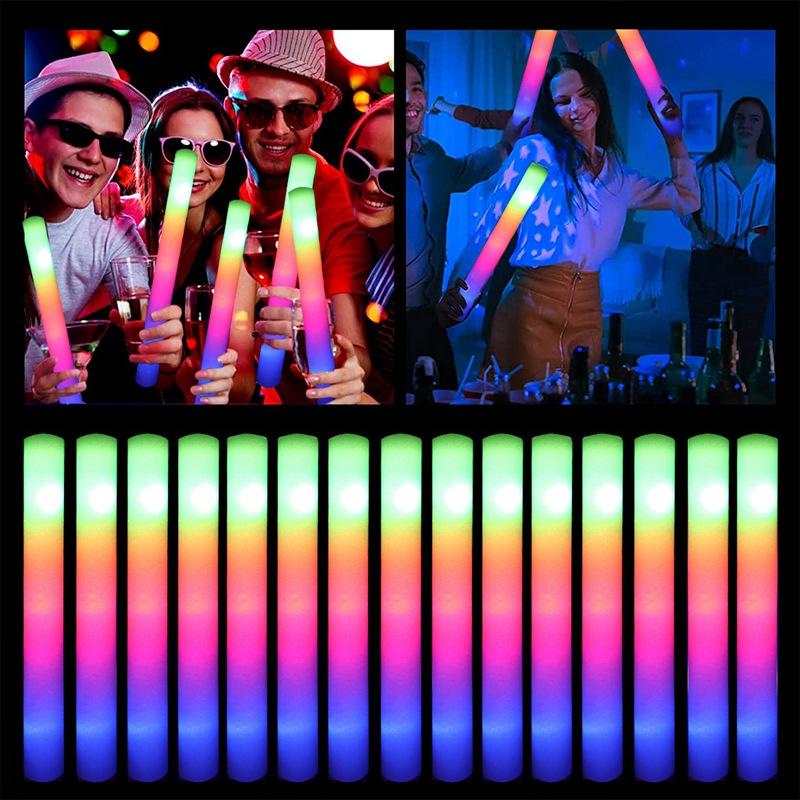 15/30Pcs LED Glow Foam Sticks Bulk Colorful RGB Light Cheer Tube for Xmas, Wedding, Birthday Party Supplies