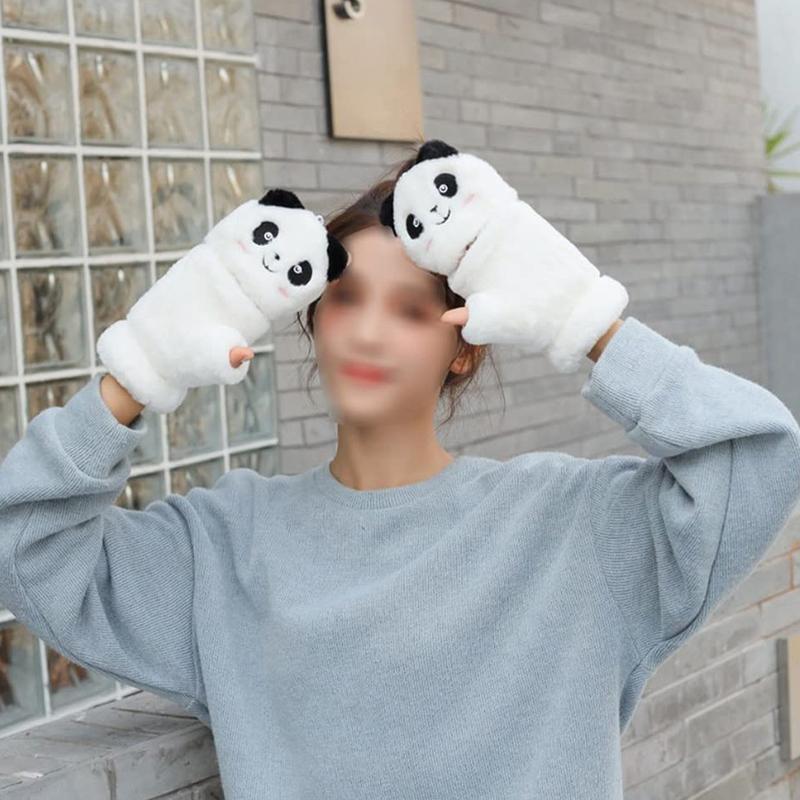 Cute Winter Warm Half Finger Gloves Dual-purpose Thickened Touchscreen Gloves for Women Girls