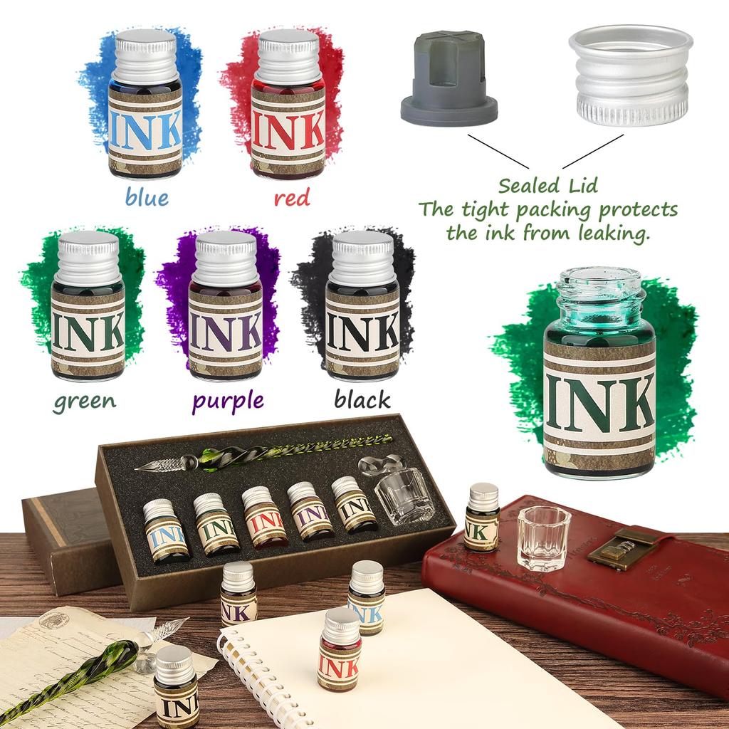 Mancola Glass Pen 5 цветов из 1 Signature Fountain Box Starry Signature Picture Dip Pen Set, Ink, Pen, Pen, Pen, Included, Sky, Rainbow, Pen, Drawing,