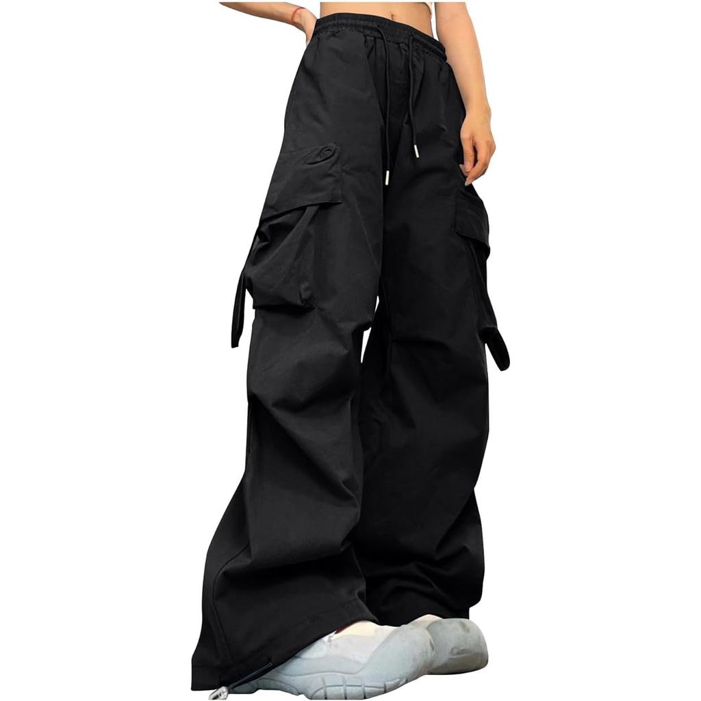 Женские свободные мешковатые брюки-карго с эластичной завязкой Y2K брюки с широкими штанинами и карманами