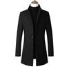 Autumn Winter Men Mid-length Stand-collar Solid Color Woolen Thickened Coat Casual Slim Fit Woolen Coat