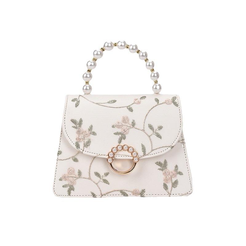 Women's 2024 Lace Embroidery Pearl Crossbody Bag, Chinese-Style Handheld Chain Shoulder Bag