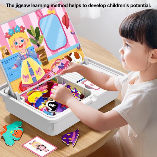 Cartoon Magnetic Puzzle Board Game Dress-up Dinosaur Vehicles Animal Preschool Learning