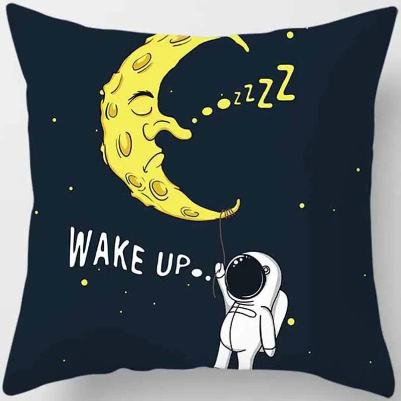 Cartoon Humor Astronaut Print Square Pillowcase Home Decor Car Sofa Cushion Cover