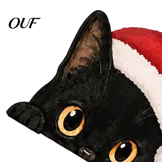 Cute Cat Present Shelf Sitter, Wooden Christmas Hat Peeking Desk Figurine, Funny Animal Scene Accessories Sign, Lover Gift for Holiday Home