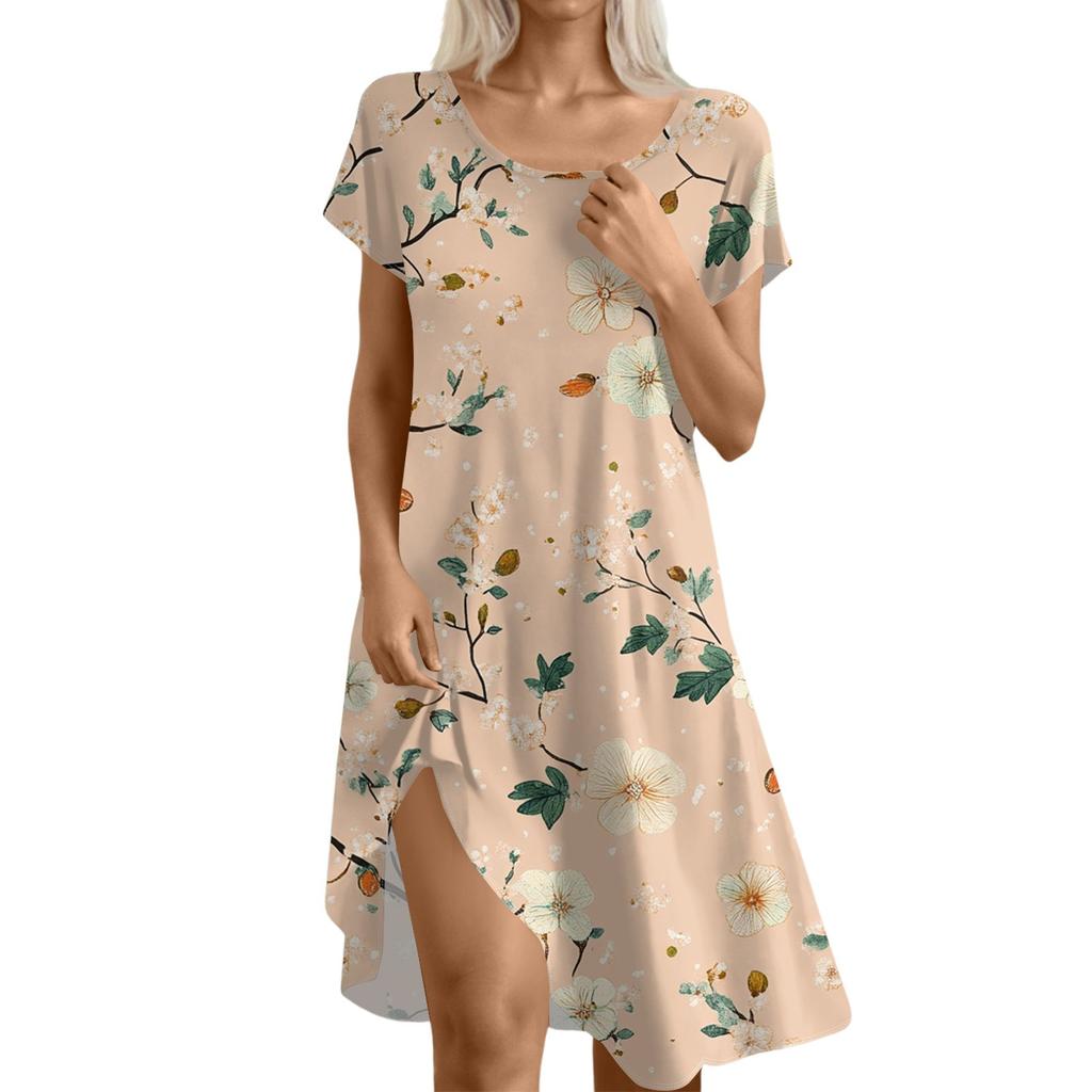Платье в стиле бохо с коротким рукавом для женщин, повседневное, свободного кроя, летнее, сарафан с цветочным принтом и карманами