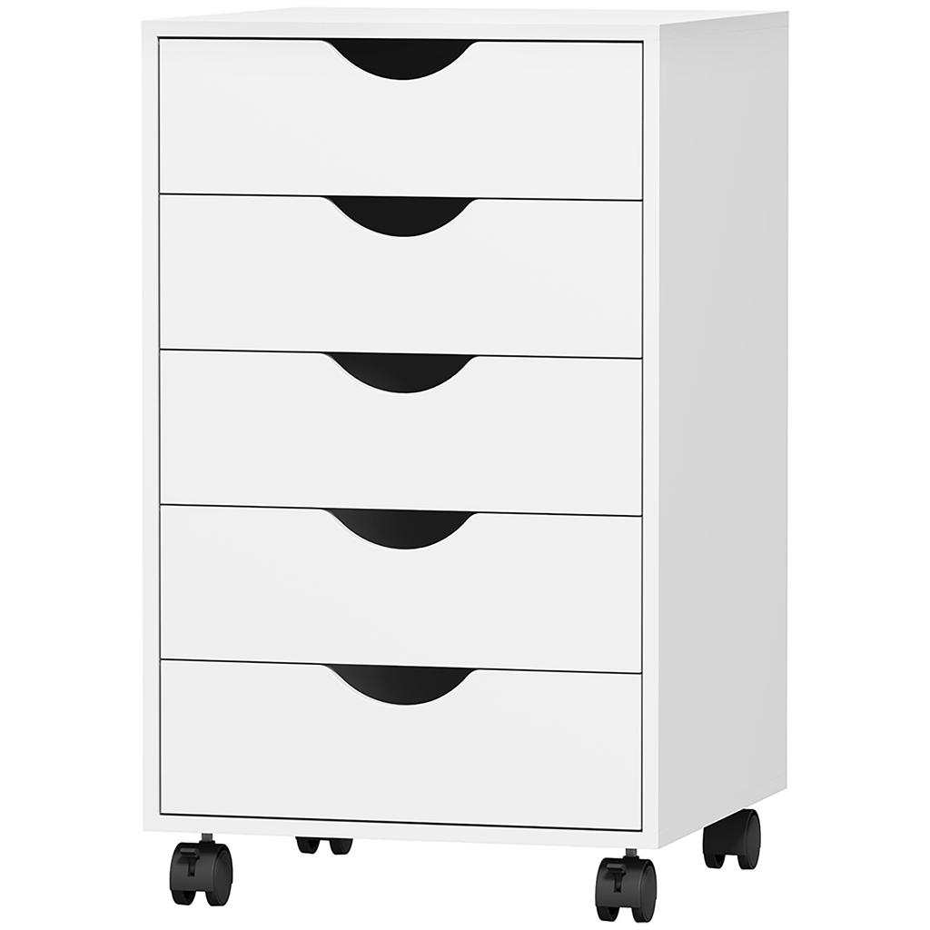 5-Drawer Office Chest with Swivel Casters and Brakes. 40x40x67cm. White