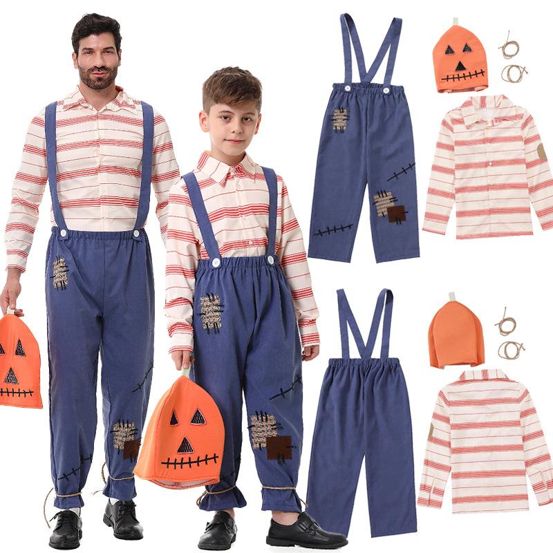 S-XL Pumpkin Scarecrow Kids Suit Parent-Child Party Cosplay Stage Show cos Halloween Suit