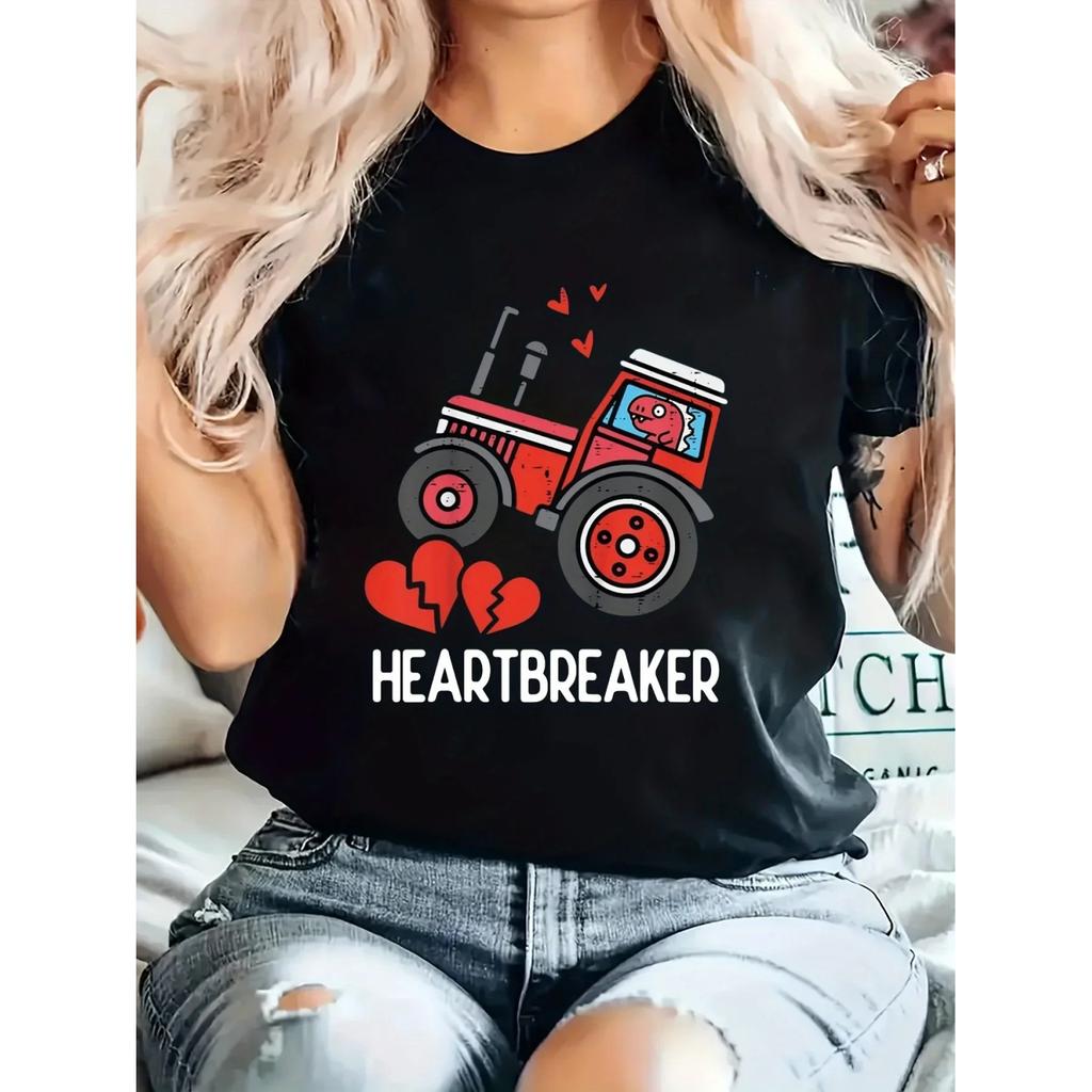 Футболка с надписью Heartbreaker Графическая футболка Женская футболка Футболки с коротким рукавом Женские Новый стиль Женская футболка Топы Модная одежда