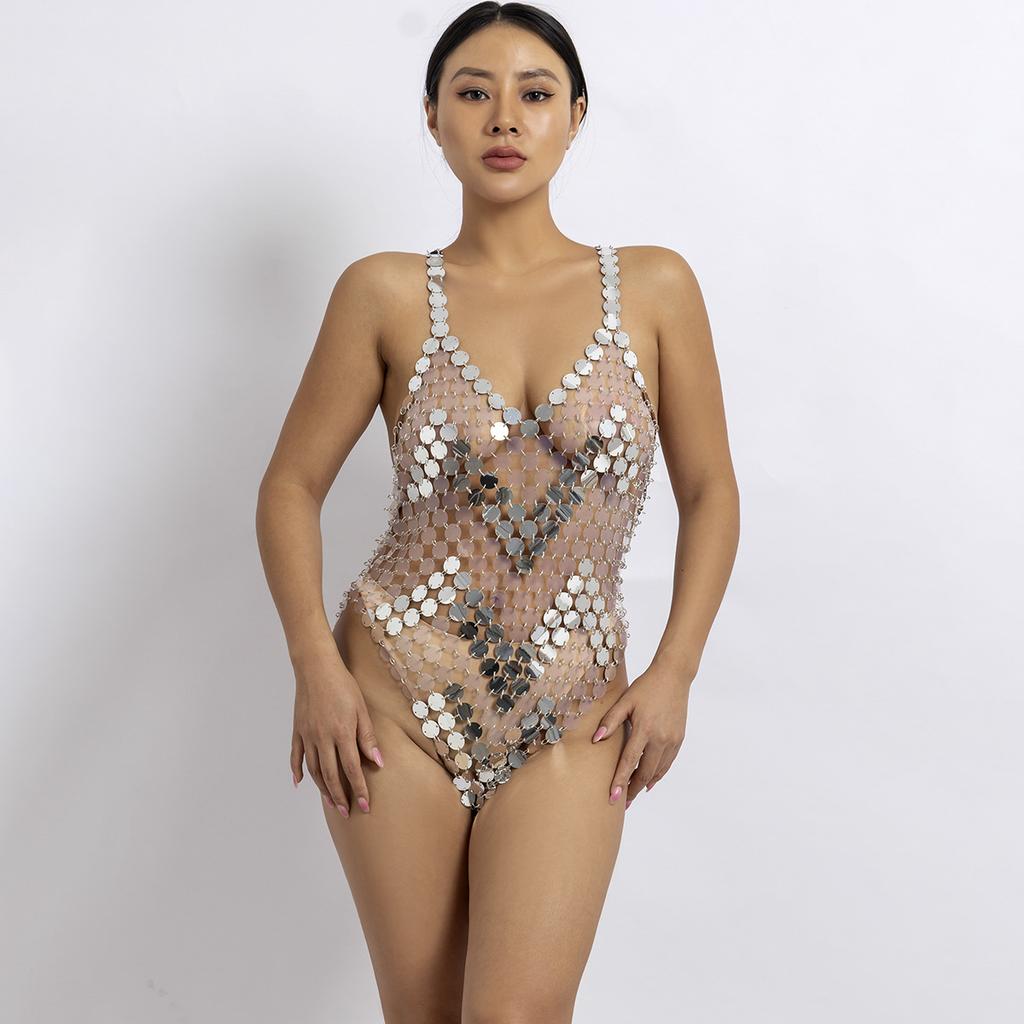 Аксессуары, нишевая V-образная геометрическая цепочка для тела, персонализированный полый купальник с пайетками для женщин