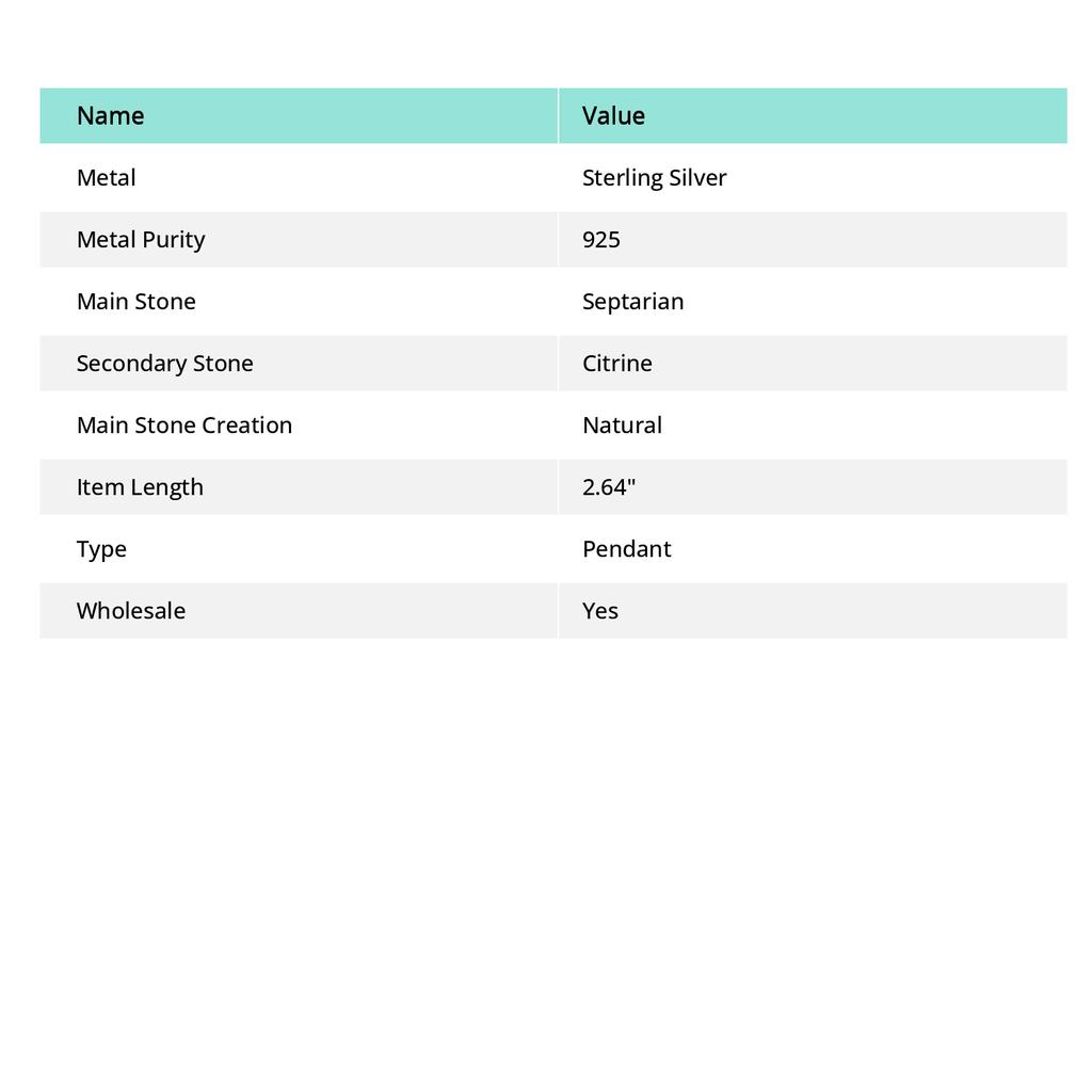 Natural Septerian Stone, Citrine Gemstone 925 Sterling Silver Pendant 2.64" L6w62