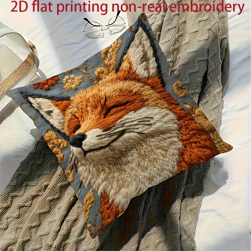 Smiling Fox Pillow Cover 2D Faux Embroidery Print Cute Woodland Animal Floral Cushion Case For Sofa Bed Couch Cozy Home Decor