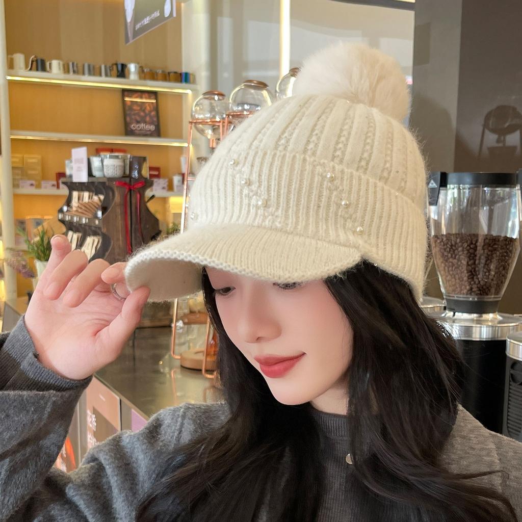 Outdoor Sports Women's Hat Autumn Winter Korean Baseball Cap Plush Lining Warm Knitted