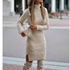 Autumn Winter Women's Turtleneck Knitted Wrap Hip Skirt Warm and Thickened Elegant Knitted Sweater Long Sleeve Dress