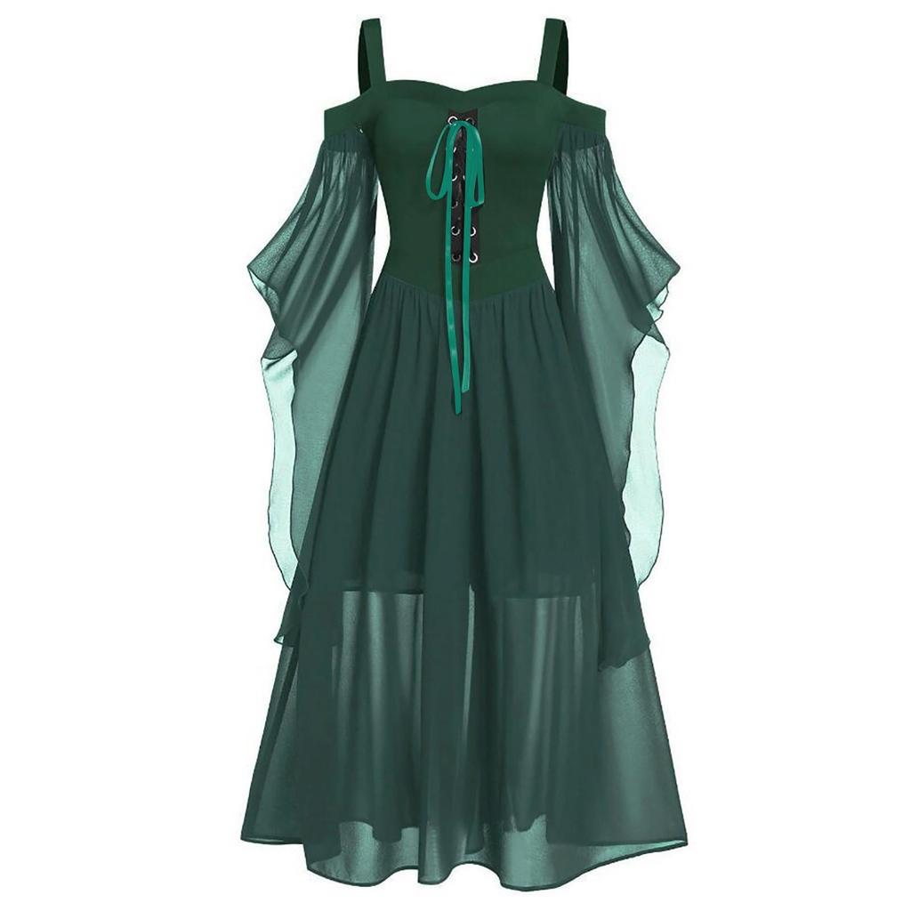 European & American Halloween Sleeveless Chiffon Color Block Dress