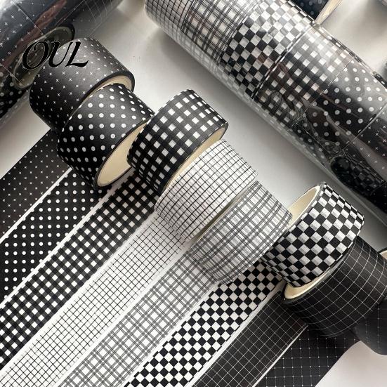 Easy Cut Washi Tape Black White Grid Tape, Plaid Pattern Decorative Masking Scrapbooking for Arts, DIY Crafts, Journals, Planners, Scrapbooking, Gift