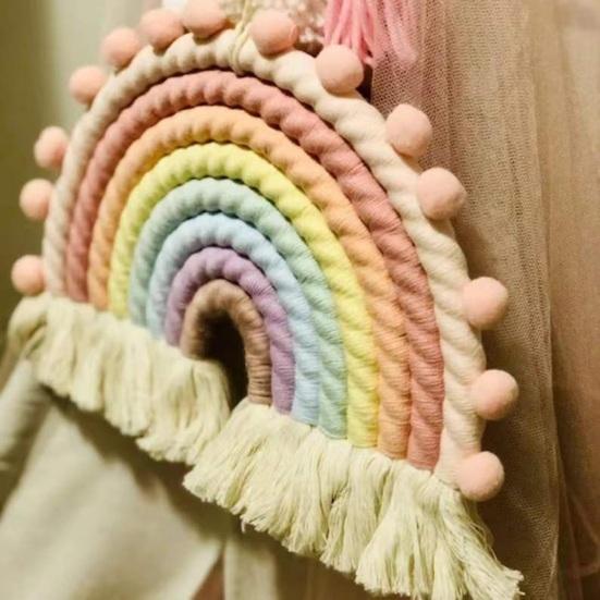 Rainbow Pendant Eye-catching Boho Styles Rainbow Hanging Ornament Cotton Rope Wall Pendant for Home Decoration