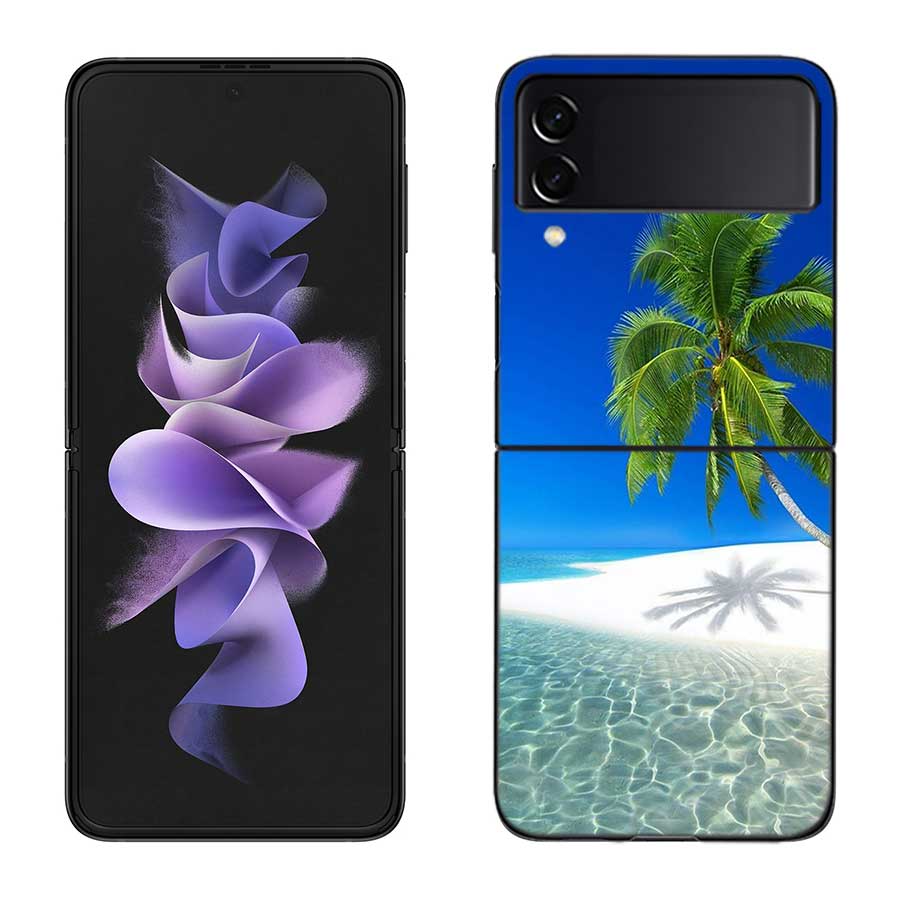 Sea Tropical Palm Trees Beach Case for Samsung Galaxy Z Flip 6 Flip 5 4 3 5G Black Cell Phone Cover Samsung Z Flip 5 5G Luxur