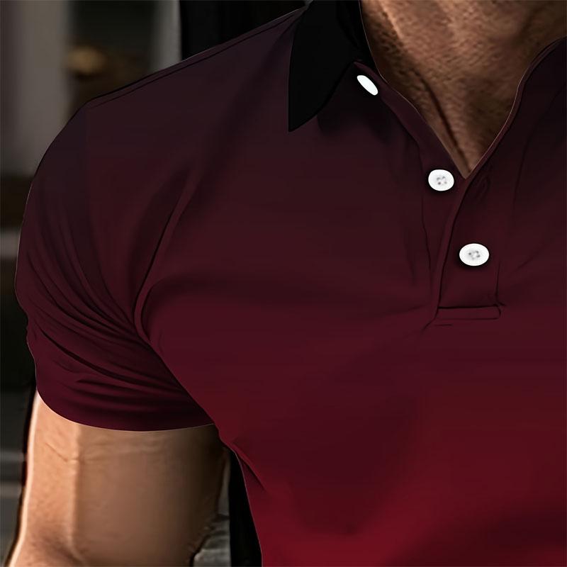 Мужская модная повседневная рубашка-поло с постепенным переходом цвета из полиэфирного волокна, обычная версия, подходит для лета