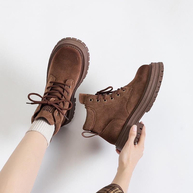 Thick-soled Leather Martin Boots for Women's Autumn and Winter New Heightening Matte Casual Versatile and Comfortable