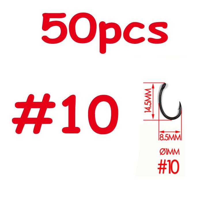 50 шт. # 2 # 4 # 6 # 8 # 10 с колючими тефлоновыми крючками для карпа Yn, прочный, острый кованый хвостовик, матовый черный цвет, карповые снасти, снасти для волос