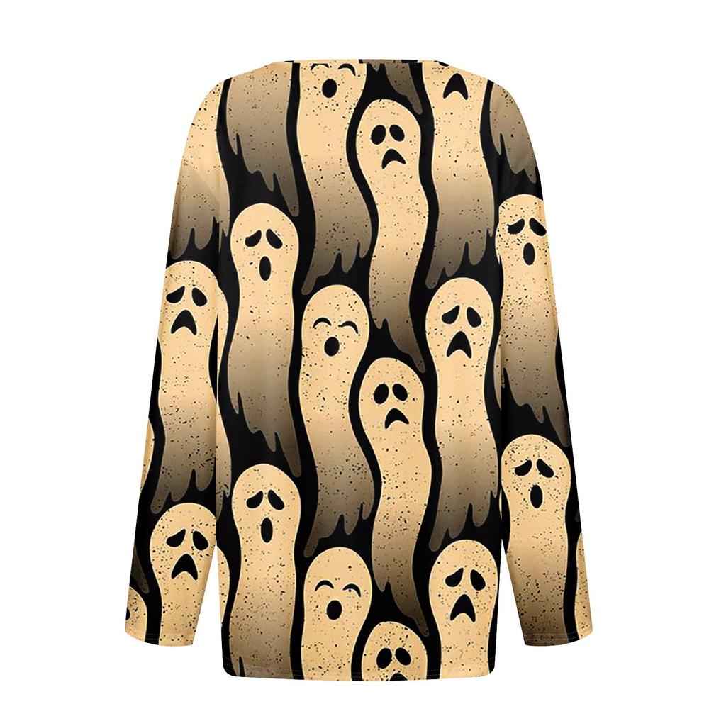 Women's T Shirt Tee Button Halloween Print Long Sleeve Daily Weekend Fashion Basic V-Neck Regular Top