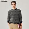 Zhaojun Men's 100% Cashmere Plaid Round Neck Sweater